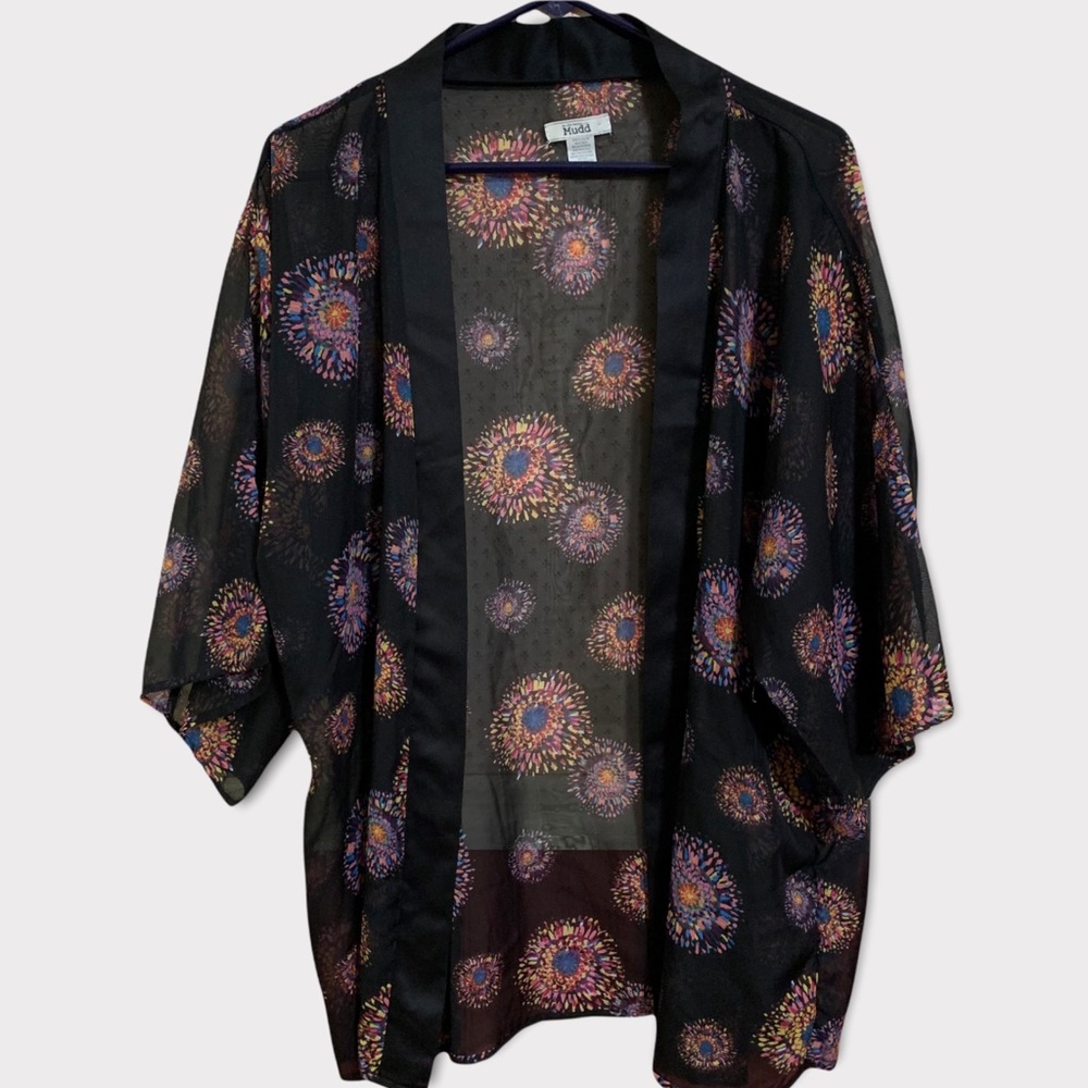 Sheer Top with Fireworks Print L